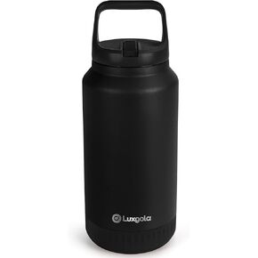 64 oz Insulated Water Bottle, Half Gallon Stainless Steel Vacuum Tumbler with Flip Straw Lid and Top Handle - Keeps Drinks Cold/Hot, Wide Mouth, Leak Proof, BPA-free, Non-slip Base (Cream)