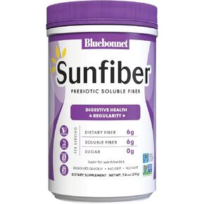 Bluebonnet Nutrition Sunfiber – 6 g of Plant Based Prebiotic Soluble Fiber – Supports Digestive Health* - Instant Dissolve – Non-GMO, Vegan, Kosher, Low-FODMAP – Unflavored, 7.4 OZ, 30 Servings