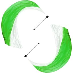PATIKIL Dance Silk Veil Poi 79" x 32", 1 Pair Women Belly Dance with Streamer Throw Ball for Dance, Green White Gradient
