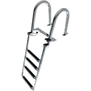 4 Step Stainless Steel Pontoon Boat Ladder, Folding Telescoping Rear Entry Inboard Ladder Heavy Duty Swim Deck Ladder with Pedal Hand Railing Ladder, Dock Ladder,Extra Wide Step