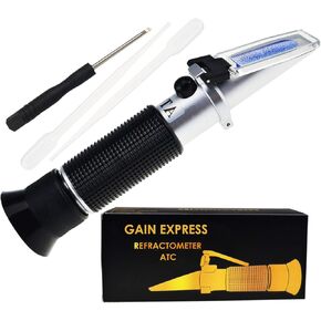Gain Express 0-32% Brix Refractometer ATC High-Concentrated Sugar Solution Content Test Tool 0.2% Division, Homebrew Tester Meter, Brandy Beer Fruits Vegetables Juices Soft Drinks