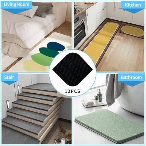 مقابض سجاد FYY - 12 قطعة من وسادات سجاد غير قابلة للانزلاق للأرضيات الصلبة والبلاط، شريط سجاد مزدوج الجوانب قابل لإعادة الاستخدام وقابل للغسل لسجاد المنطقة، مقابض سجاد مضادة للانزلاق تحافظ على البساط في مكانه وتجعل الزاوية مسطحة in Kuwait