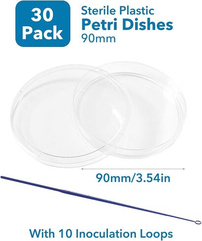 30 PCS 90mm 2 Compartments Plastic Petri Dish with Lids, Sterile with 10PCS 10uL Inoculation Loops in Saudi Arabia