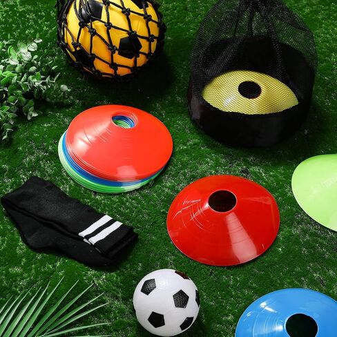 30 Pcs Kids Soccer Training Equipment Soccer Cones for Training with Mesh Bag and Strap 2 Pair Soccer Socks Soccer Net Football Solo Practice Training Aid for Skills Improvement Fit in Saudi Arabia