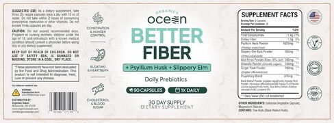 Better Fiber - Daily Fiber Supplement - Soften Stool for Effortless Bowel Movements - with Psyllium Hulk and Slippery Elm - 90 Capsules in Saudi Arabia