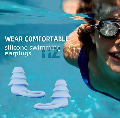 Ear Plugs for Swimming and Sleeping, 4 Pairs Reusable Flexible Silicone Swimmer Waterproof Noise Reduction Earplugs,Ear Protection for Showering Bathing Surfing and Other Water Sports in Saudi Arabia