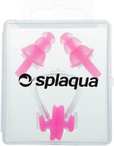 Swimming Ear Plugs & Nose Clip, Medical Grade Soft Silicone for Swimming, Diving, Surfing, Universal Fit, Black, by Splaqua in Saudi Arabia