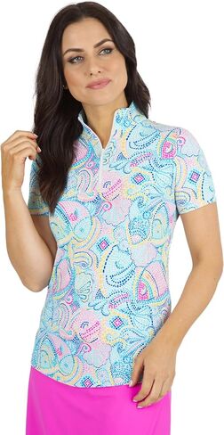 IBKUL Athleisure Wear Sun Protective UPF 50+ Icefil Cooling Tech Mariel Print Short Sleeve Mock Neck – 17483 in Saudi Arabia