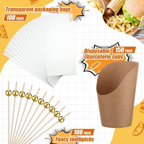14 oz Disposable Drinking Cups - Set of 150 with 100 Clear Bags, Twist Ties, Cocktail Picks for Parties, Family Meals, Candy, Popcorn Supplies in Saudi Arabia