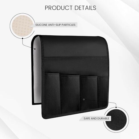 MCPINKY Sofa Armrest Organizer, Black Bedside Caddy Bedside Organizer Chair Armrest Organizer for Remote Control Magazine Phone in Saudi Arabia