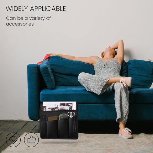 MCPINKY Sofa Armrest Organizer, Black Bedside Caddy Bedside Organizer Chair Armrest Organizer for Remote Control Magazine Phone in Saudi Arabia