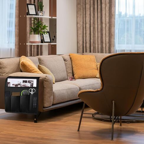 MCPINKY Sofa Armrest Organizer, Black Bedside Caddy Bedside Organizer Chair Armrest Organizer for Remote Control Magazine Phone in Saudi Arabia