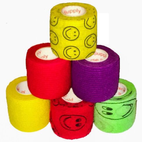 2 Inch Self Adhesive Medical Bandage Wrap Sport Tape (Purple, Yellow, Black Smiles on Yellow, Pink, Green) (6 Rolls) Strong Elastic Self Adherent Flex Rolls for Wrist Ankle Knee Sprains Swelling in Saudi Arabia
