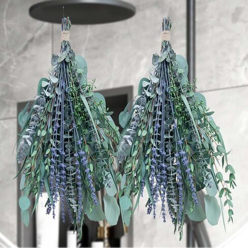 5 Kinds Eucalyptus for Shower,17" Natural Fresh Hanging Eucalyptus & Lavender Stems Real Eucalyptus Leaves Shower Decor Home Decor Aromatic Lavender Shower Plant (2 pack set - 17 inch) in Saudi Arabia