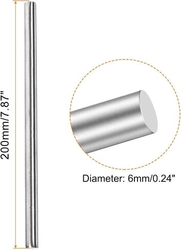 304 Stainless Steel Solid Round Rod, [for Drift Punches Various Shaft DIY Craft Model Plane Model Ship Model Cars] - 6mmx200mm / Silver Tone / 5 Pcs in Saudi Arabia