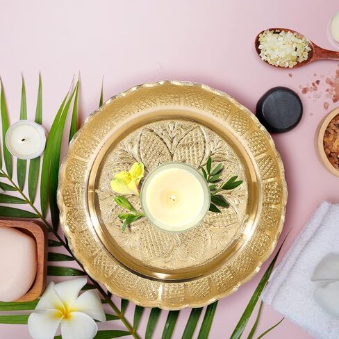 Decorative Indian Brass Plate Potpourri Plates Puja Plate (Prayer Plates) Diameter 12.7 cm Height 2.5 cm in Kuwait