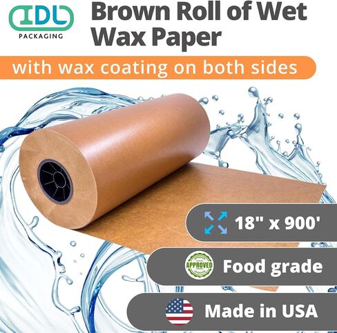 IDL Packaging 18" x 900' Brown Wet Wax Paper Roll - Food-Safe Wax Extra Water Resistant Paper - Waxed Freezer/Butcher Paper for Meat and Fish - Packing, Storing, Transportation, Freezing Food in Saudi Arabia