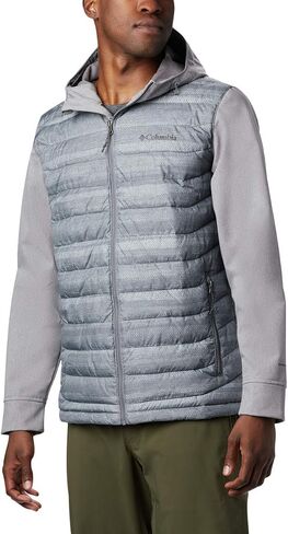 Columbia Men’s Powder Lite Hybrid Hooded Winter Jacket, Water repellent, 3X, City Grey Heather Stripe Print in Saudi Arabia