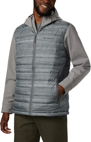 Columbia Men’s Powder Lite Hybrid Hooded Winter Jacket, Water repellent, 3X, City Grey Heather Stripe Print in Saudi Arabia