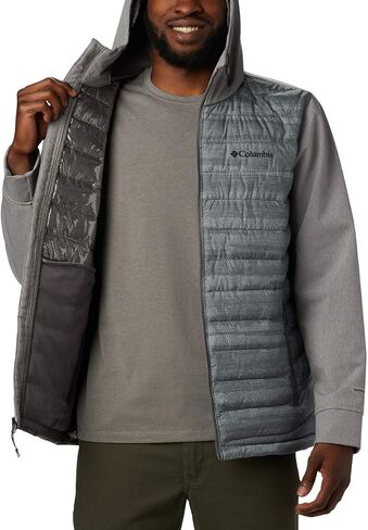 Columbia Men’s Powder Lite Hybrid Hooded Winter Jacket, Water repellent, 3X, City Grey Heather Stripe Print in Saudi Arabia