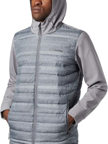 Columbia Men’s Powder Lite Hybrid Hooded Winter Jacket, Water repellent, 3X, City Grey Heather Stripe Print in Saudi Arabia
