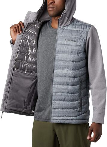 Columbia Men’s Powder Lite Hybrid Hooded Winter Jacket, Water repellent, 3X, City Grey Heather Stripe Print in Saudi Arabia