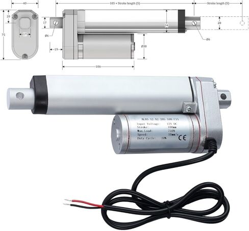 750N / 168LBS المحرك الخطي 12 فولت تيار مستمر 4 بوصة محرك الحركة الخطية السكتة الدماغية، محرك المحرك الخطي Zikepa لرفع منصة أتمتة المنزل الزراعي الصناعي، توقف مجاني in Kuwait