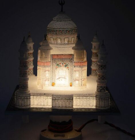 آثار من الرخام 6 بوصة تاج محل محل نسخة طبق الأصل من مجموعة تذكارية أجرا الهندية | رخام تاج محل مصنوع يدويًا ديكور منزلي هدية حب بناء مصغر وفن معماري موغال لتدفئة المنزل in Kuwait