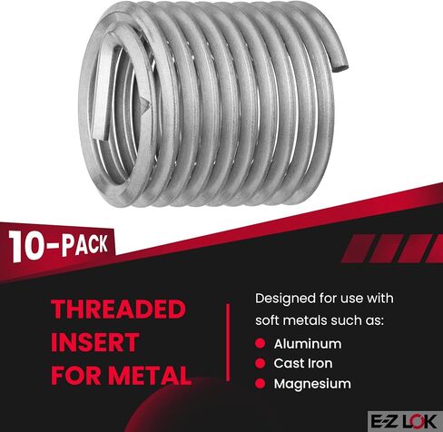 E-Z LOK Coil Threaded Insert for Metal 18-8 Stainless Steel Helical Wire Thread Insert 3/8-16 Internal Threads, 0.750" Length, Pack of 10 in Saudi Arabia