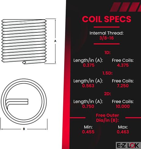 E-Z LOK Coil Threaded Insert for Metal 18-8 Stainless Steel Helical Wire Thread Insert 3/8-16 Internal Threads, 0.750" Length, Pack of 10 in Saudi Arabia