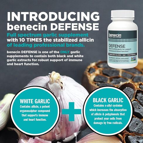 Defense 1500 mcg Stabilized Allicin per Capsule | Plus high Amounts of SAC & Polyphenols from Black Garlic | Powerful Support of Immune & Heart Function Vegetarian Caps (90) in Saudi Arabia