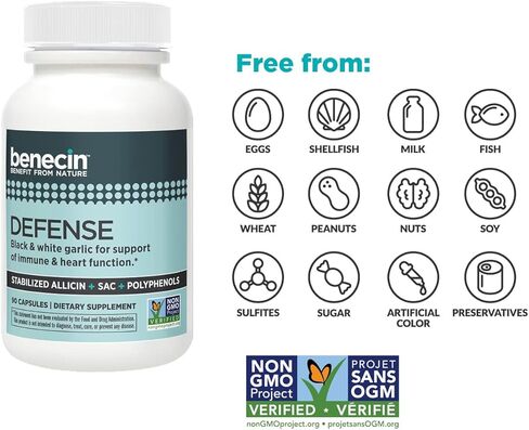 Defense 1500 mcg Stabilized Allicin per Capsule | Plus high Amounts of SAC & Polyphenols from Black Garlic | Powerful Support of Immune & Heart Function Vegetarian Caps (90) in Saudi Arabia