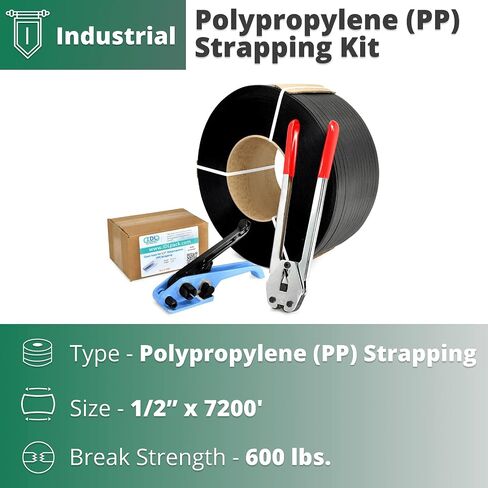 IDL Packaging Industrial 1/2" x 7200' طقم ربط من مادة البولي بروبيلين (PP)، قوة كسر 600 رطل - حل تغليف كامل من البوليستر - ما يكفي من الربط والأختام لـ 1000 استخدام قبل in Saudi Arabia