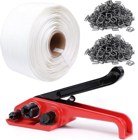 Banding Strapping Kit Pallet Packaging Tool, 3/4" x 985' Woven Cord, 200pcs Metal Buckles, Heavy Duty Tensioner Kit, 3300 lbs Break-Resistant Strength by U.S. SOLID in Saudi Arabia