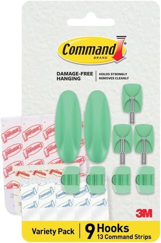 Command Mixed Hooks Pack, 9 Lavender Hooks, 13 strips (2 medium designer hooks, 4 medium indoor strips; 3 small wire hooks, 4 small indoor strips; 4 clear round cord clips, 5 small clear strips) in Saudi Arabia