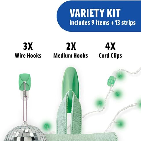 Command Mixed Hooks Pack, 9 Lavender Hooks, 13 strips (2 medium designer hooks, 4 medium indoor strips; 3 small wire hooks, 4 small indoor strips; 4 clear round cord clips, 5 small clear strips) in Saudi Arabia