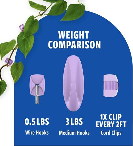 Command Mixed Hooks Pack, 9 Lavender Hooks, 13 strips (2 medium designer hooks, 4 medium indoor strips; 3 small wire hooks, 4 small indoor strips; 4 clear round cord clips, 5 small clear strips) in Saudi Arabia