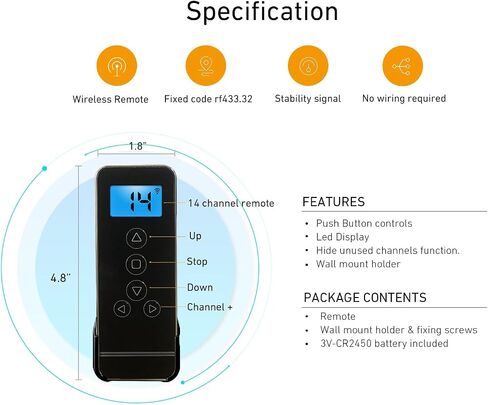 Replacement Remote for Roller Blinds - 5-Channel Compatible with Rollerhouses ERB22/ERB25/EY1612/EY2512 Motors - NOT Universal (Verify Your Original Controller Before Purchase) in Kuwait