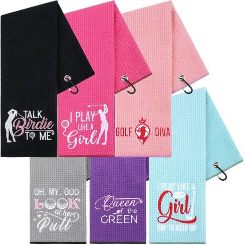 6 Pcs Funny Golf Towel Embroidered Golf Ball Towel Swing Swear Repeat Golf Bag Towel for Golf Bags with Clip Accessories Gifts for Fan (Women) in Saudi Arabia