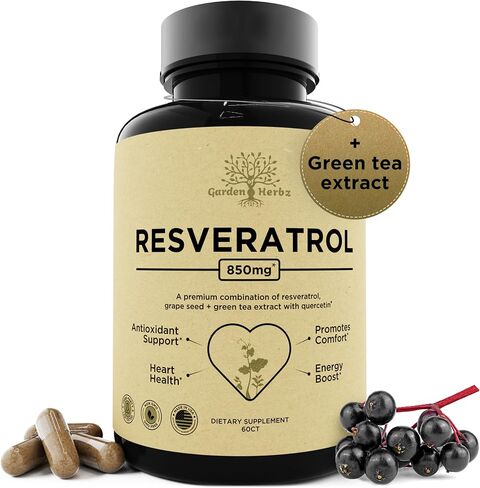 Quercetin & Resveratrol Supplement with Grape Seed – 425mg Herbal Blood Pressure Support & Heart Health Supplement – Polyphenols & Antioxidants for Cardiovascular Function, 30Ct in Saudi Arabia