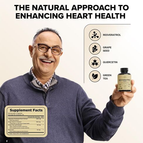 Quercetin & Resveratrol Supplement with Grape Seed – 425mg Herbal Blood Pressure Support & Heart Health Supplement – Polyphenols & Antioxidants for Cardiovascular Function, 30Ct in Saudi Arabia
