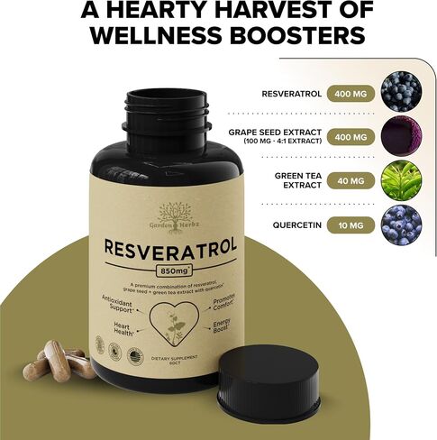 Quercetin & Resveratrol Supplement with Grape Seed – 425mg Herbal Blood Pressure Support & Heart Health Supplement – Polyphenols & Antioxidants for Cardiovascular Function, 30Ct in Saudi Arabia