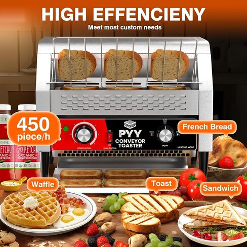 Commercial Conveyor Toaster 450 Slices/Hour, Industrial Electric Conveyer Belt Oven, Heavy Duty Stainless Steel Tostadora Transportadora for Bun Bagel Bread Waffle Restaurant Hotel Buffet 110 Vlots in Saudi Arabia