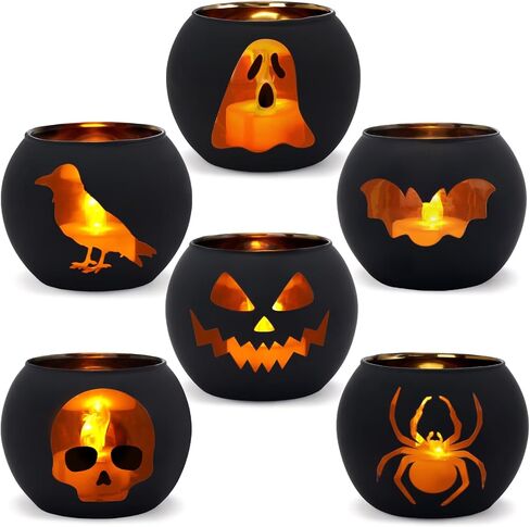 Nefelibata 6 قطع حامل شموع الهالوين مطلي بالزجاج مجموعة حامل شمع أسود قوطي حامل نذري للمنزل عطلة الديكور المركزية فكرة هدية in Kuwait