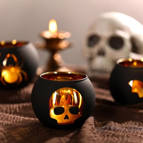Nefelibata 6 قطع حامل شموع الهالوين مطلي بالزجاج مجموعة حامل شمع أسود قوطي حامل نذري للمنزل عطلة الديكور المركزية فكرة هدية in Kuwait