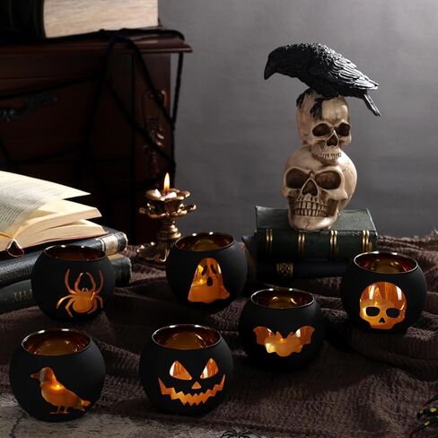 Nefelibata 6 قطع حامل شموع الهالوين مطلي بالزجاج مجموعة حامل شمع أسود قوطي حامل نذري للمنزل عطلة الديكور المركزية فكرة هدية in Kuwait