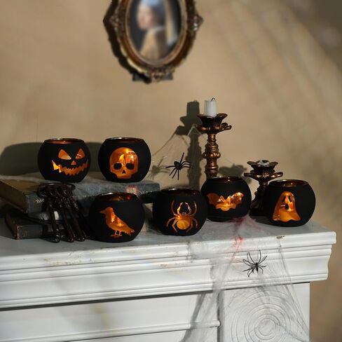 Nefelibata 6 قطع حامل شموع الهالوين مطلي بالزجاج مجموعة حامل شمع أسود قوطي حامل نذري للمنزل عطلة الديكور المركزية فكرة هدية in Kuwait