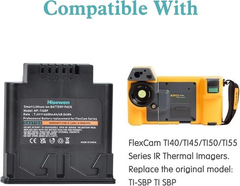 بطارية بديلة Hisewen TiSBP لأجهزة التصوير الحراري Fluke FlexCam وبطارية قابلة لإعادة الشحن 6600 مللي أمبير في الساعة متوافقة مع FLUKE Ti40 Ti45 Ti50 Ti55 TiR2 TiR3 in Kuwait