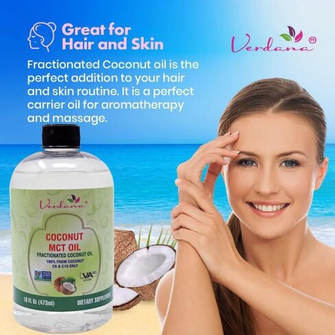 Verdana MCT Oil, Fractionated, 100% from Coconut - Kosher Food Grade, Vegan, NON-GMO - Great for Keto and Paleo Diet - 16 Fl Oz in Kuwait
