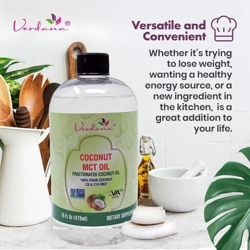 Verdana MCT Oil, Fractionated, 100% from Coconut - Kosher Food Grade, Vegan, NON-GMO - Great for Keto and Paleo Diet - 16 Fl Oz in Kuwait